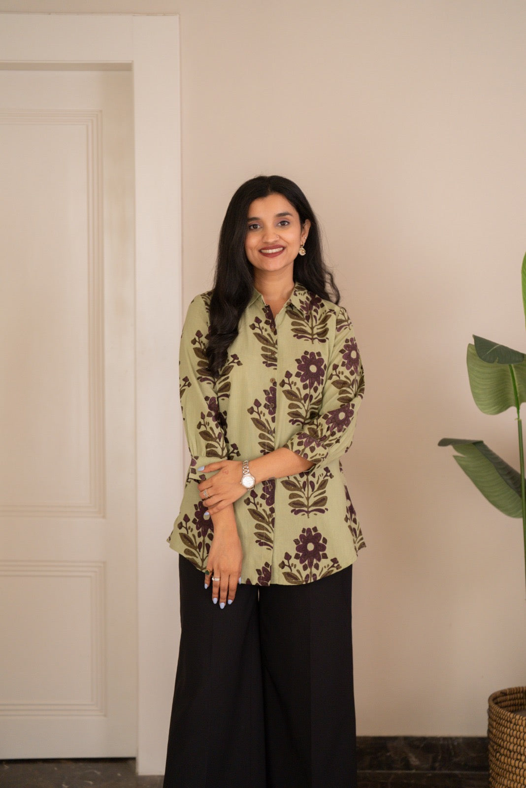 Zora Slub Cotton Shirt- Olive Boota