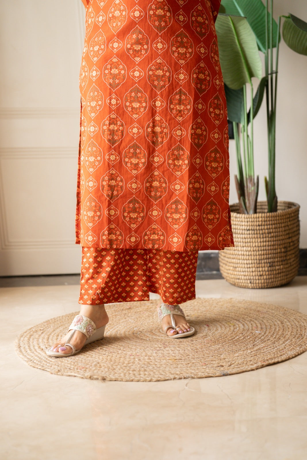 Suryana Cotton Suit- Orange Mehrab