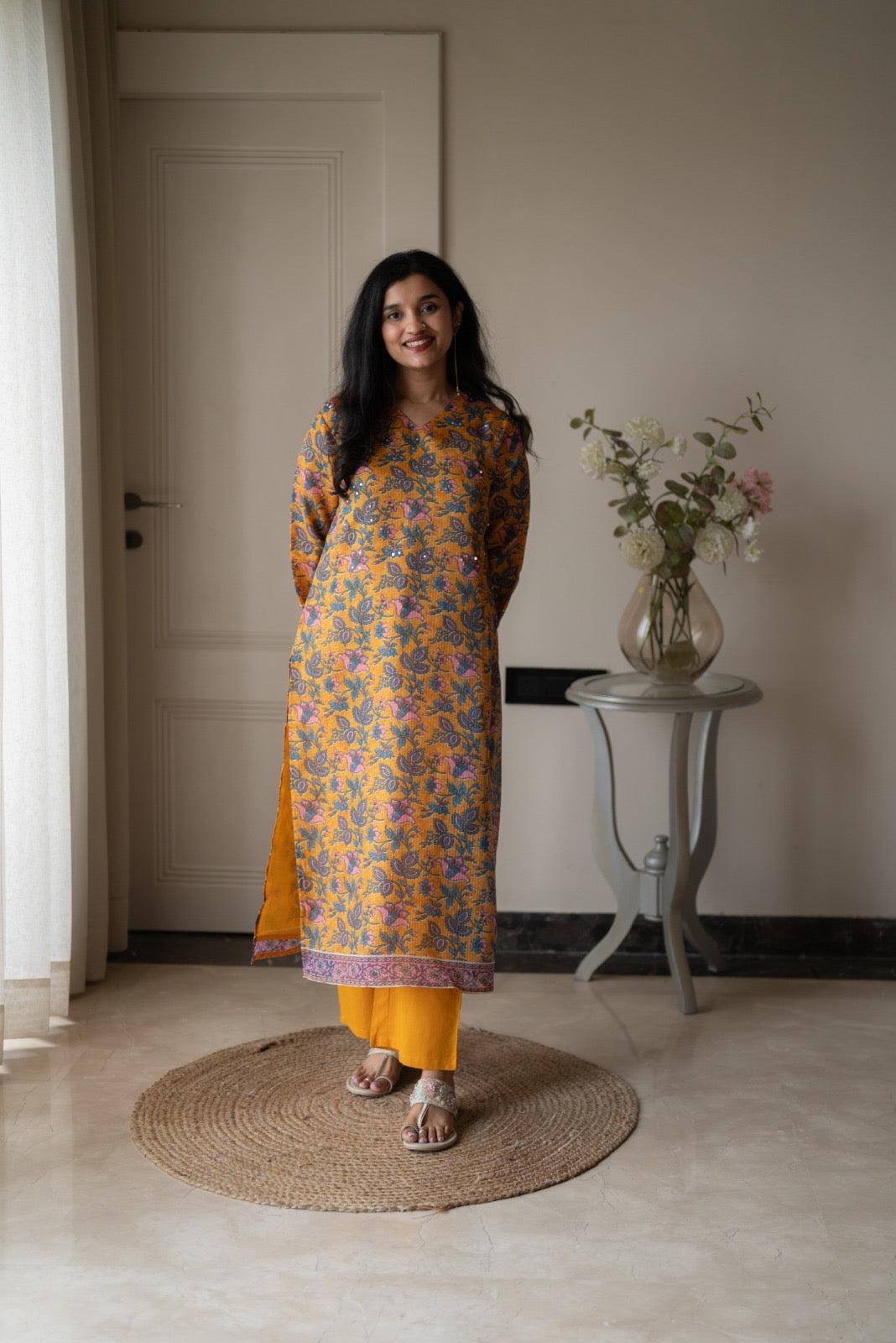 Rama Mustard Floral Kota Suit