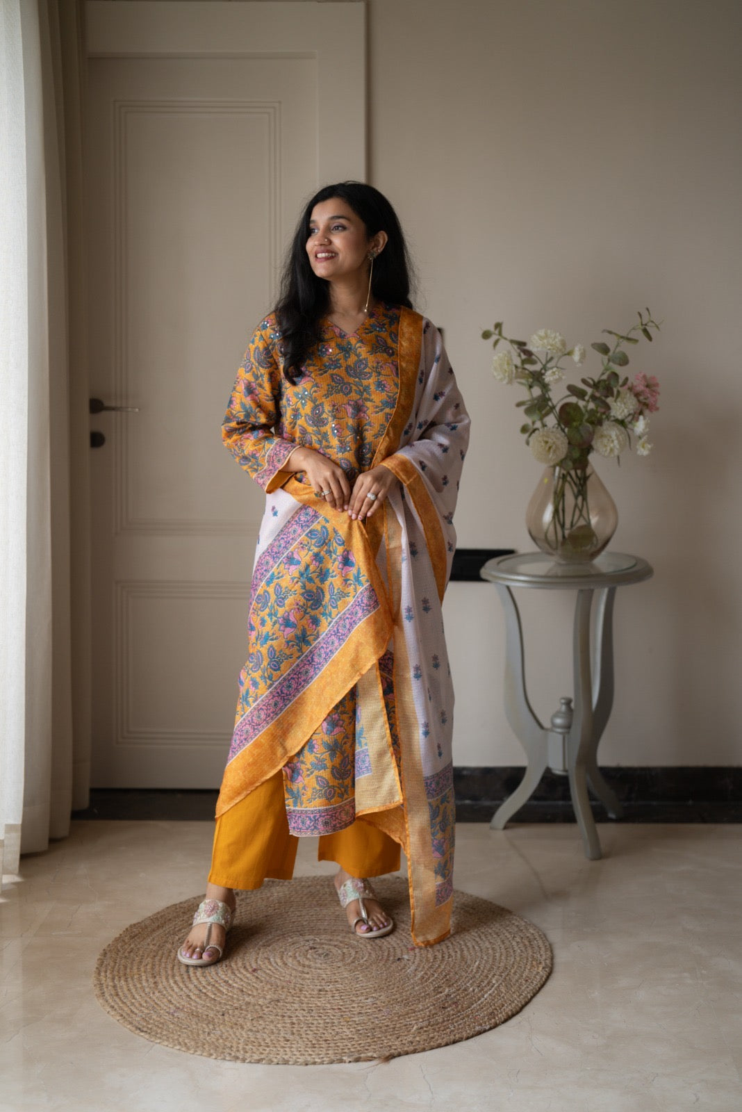 Rama Mustard Floral Kota Suit