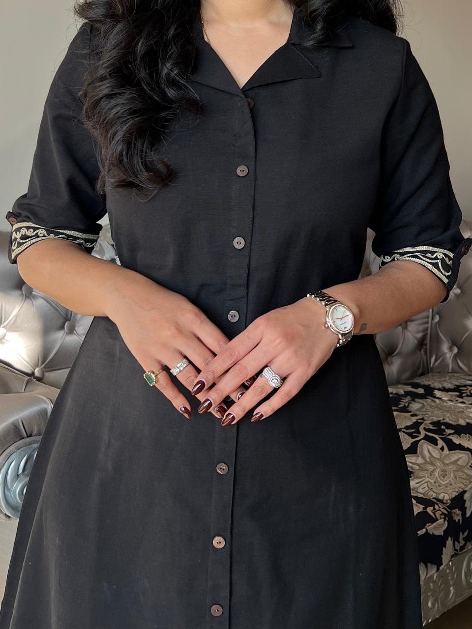 Ziva A-line Camel Dress- Black
