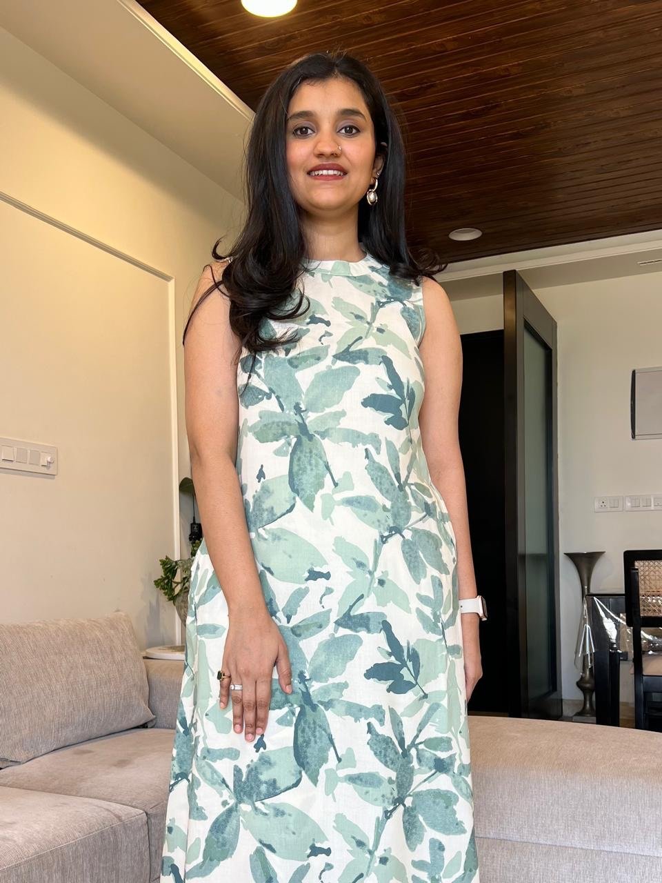 Jasmine Closed Neck Coord Set- Green Watercolor