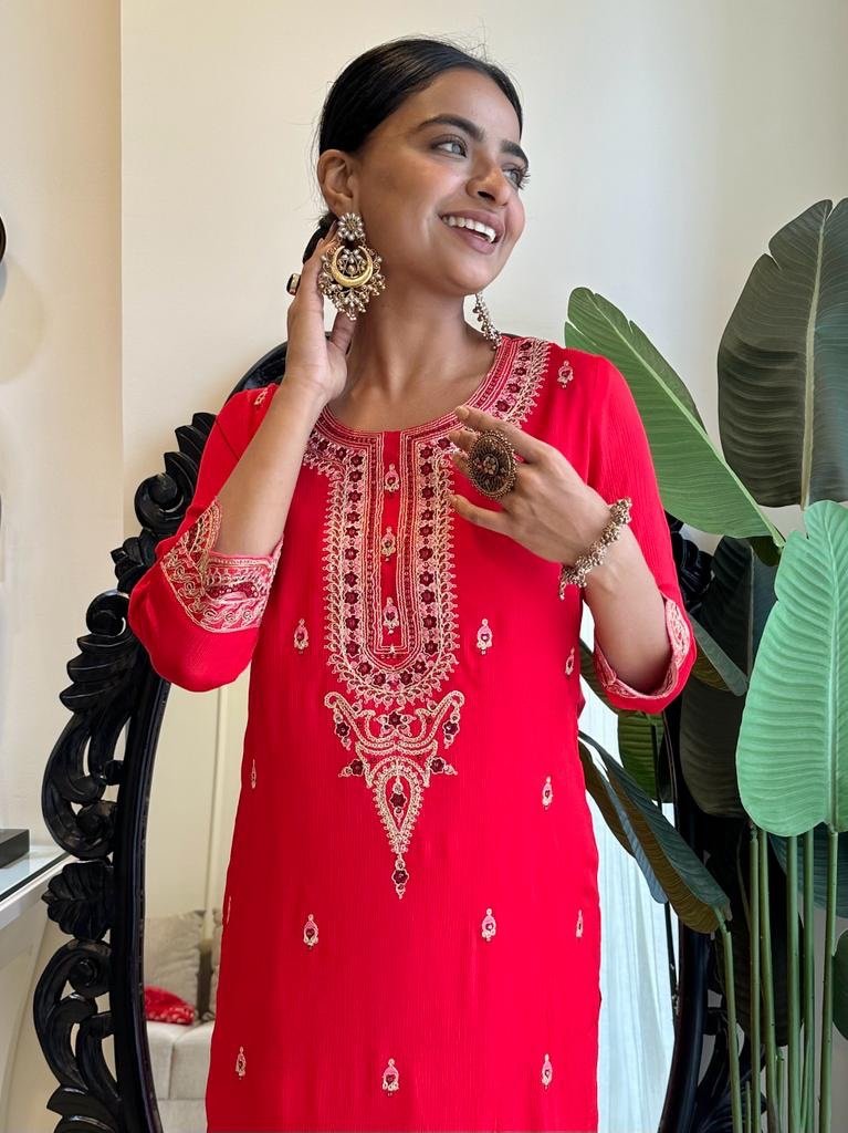Red Noor Cutwork Set