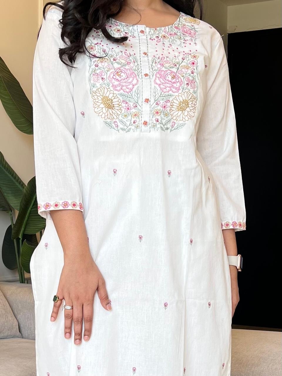 Vihaana Delicate Embroidery Pant Set- White