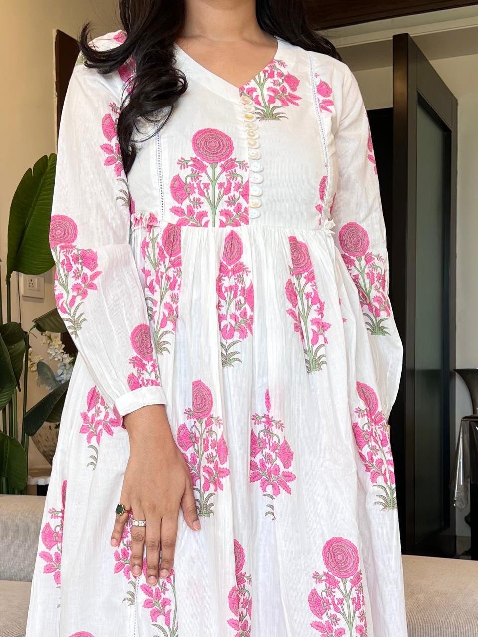 Parisha Boota Cotton Dress- Pink Florals