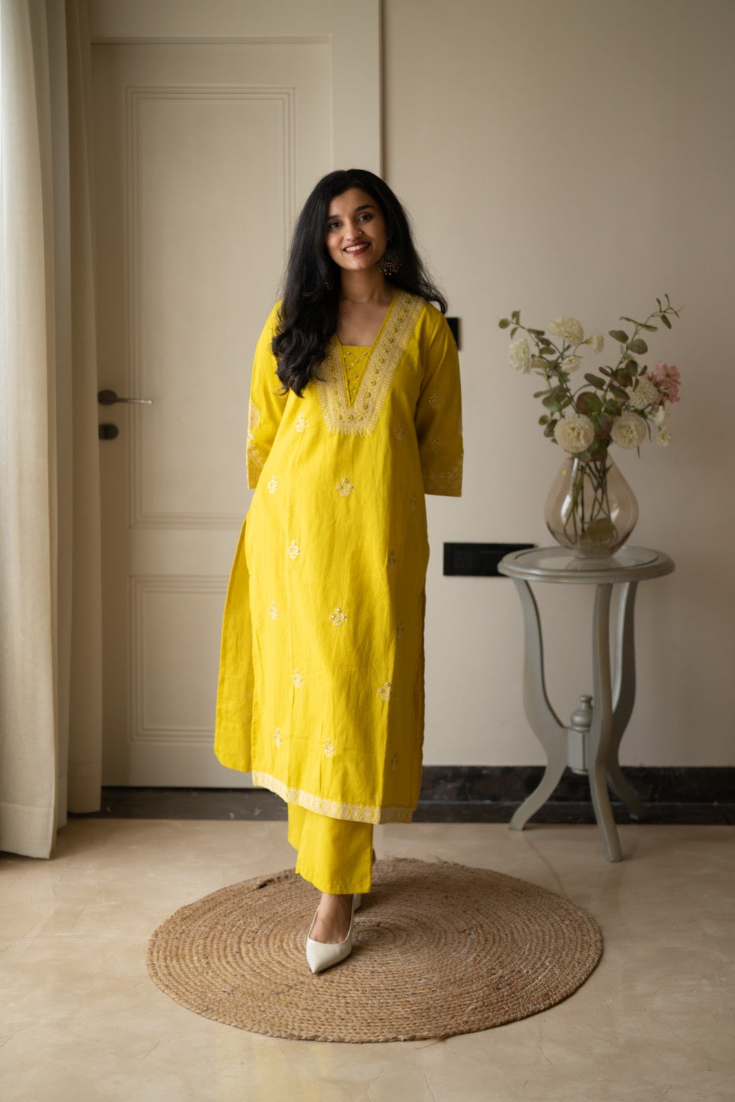 Ganga Embroidered Luxe Suit- Yellow