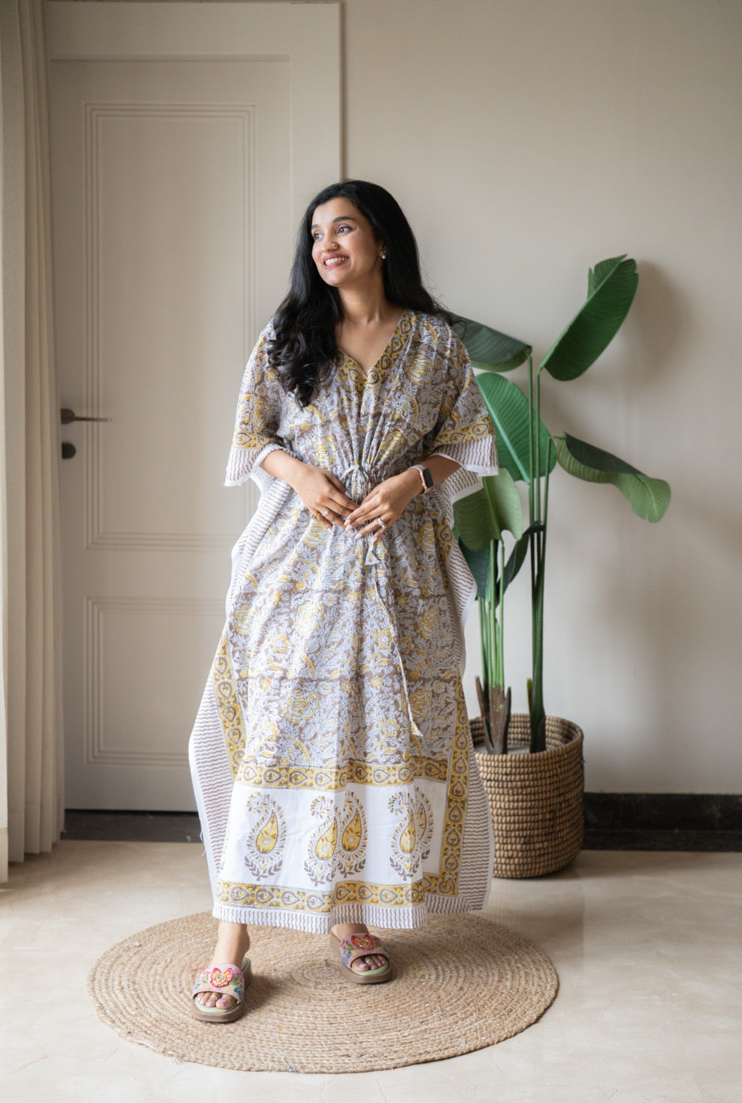 Kashi Block Print Kaftan- Brown Jaal