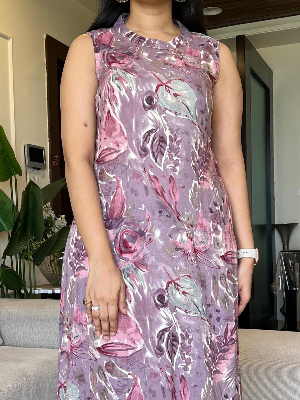 Jasmine Closed Neck Coord Set- Purple Watercolor