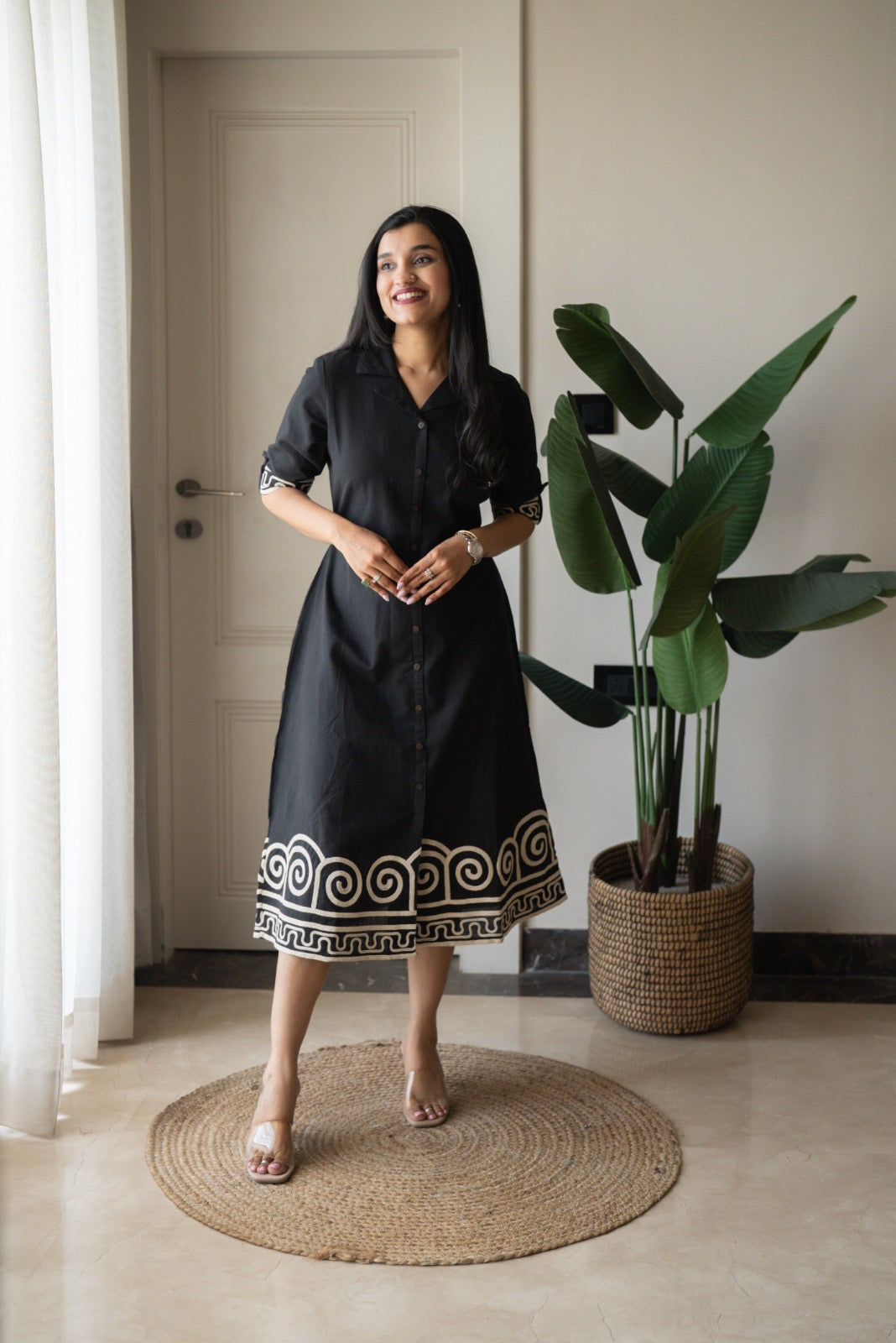 Zavya A-line Embroidered Dress- Black