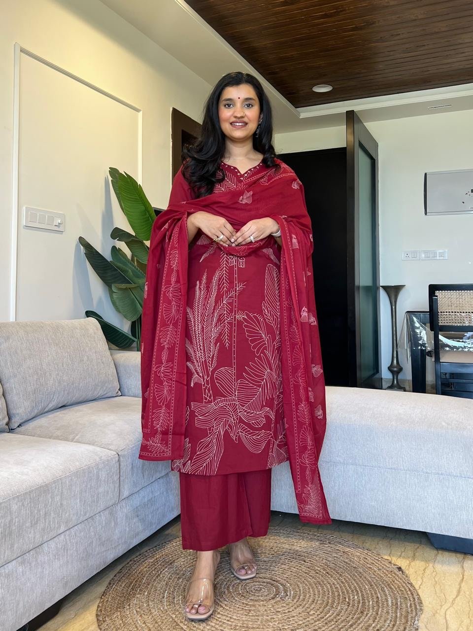 Sakshi Printed Pure Cotton Suit- Maroon