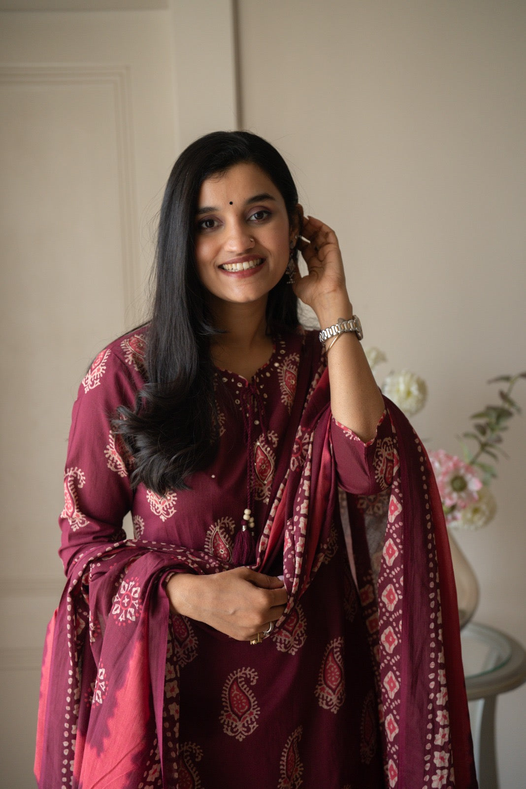 Suhani Batik Cotton Set- Wine