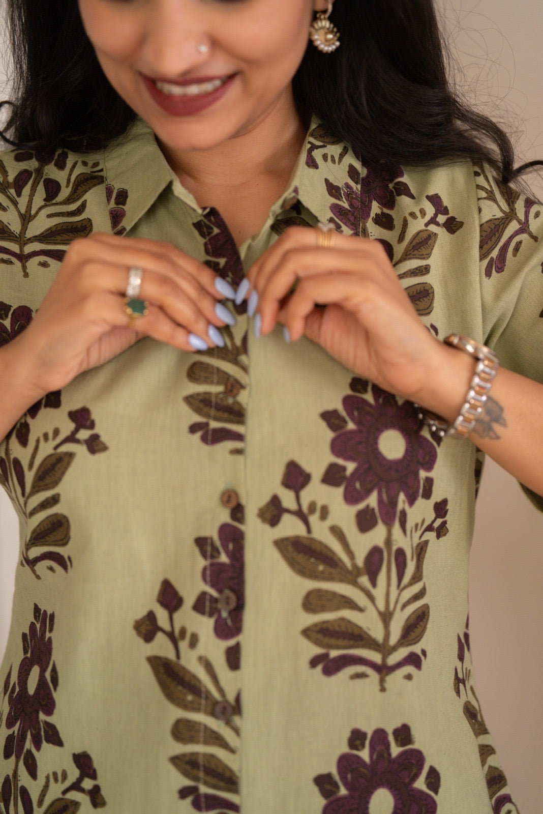 Zora Slub Cotton Shirt- Olive Boota