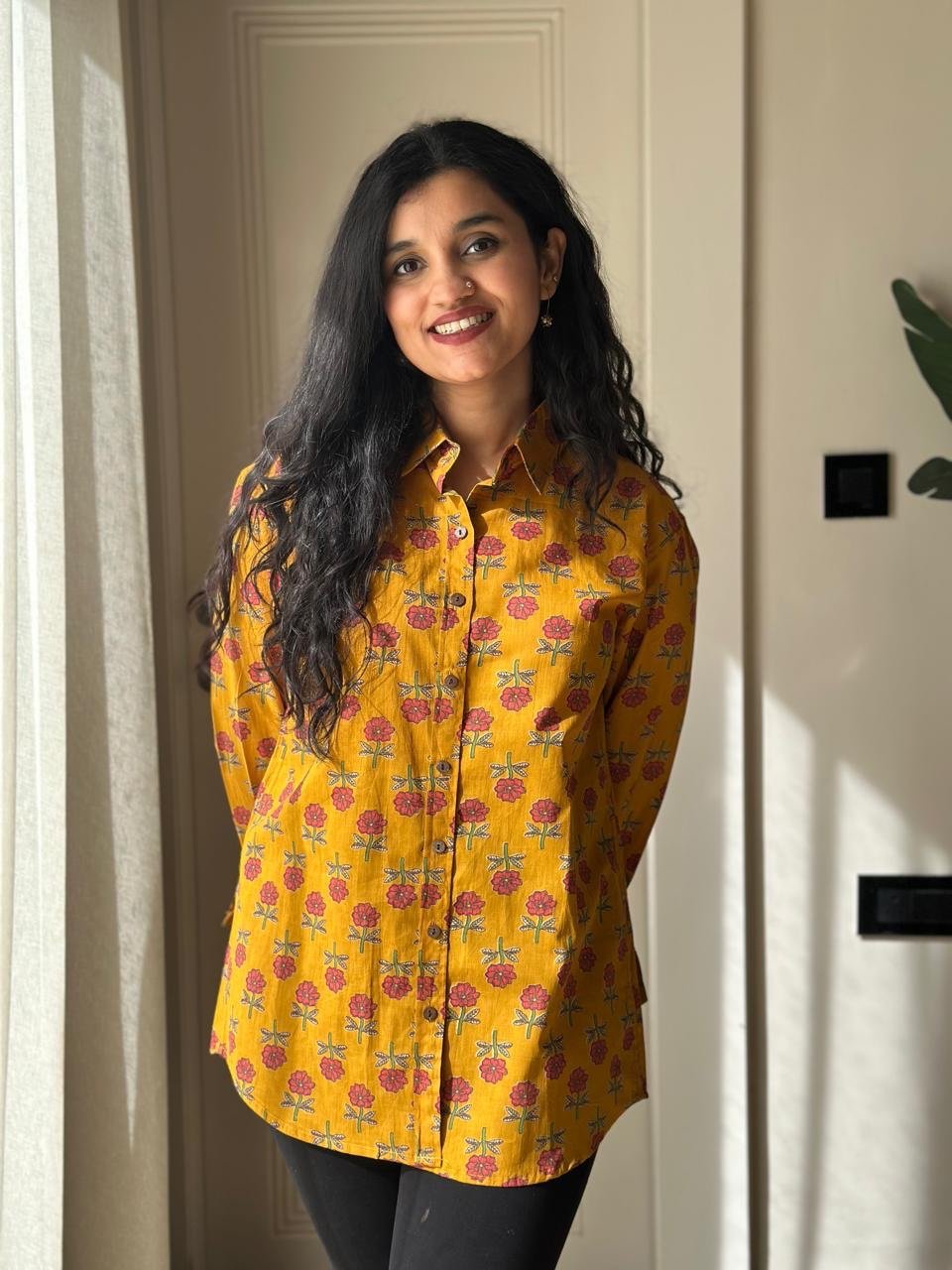 Raima Cotton Shirt- Mustard Booti