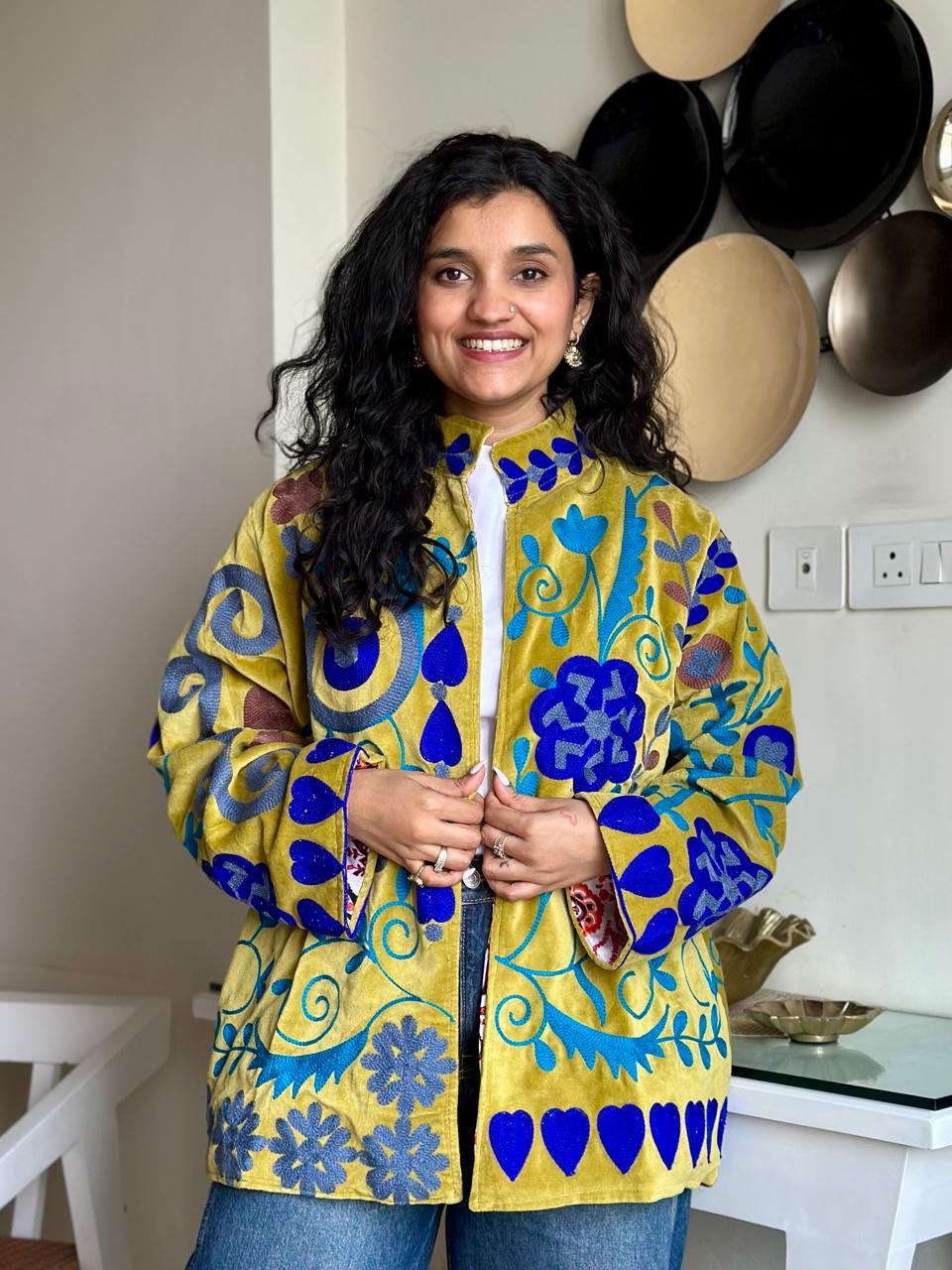 Suzani Velvet Jacket- Leafy Green