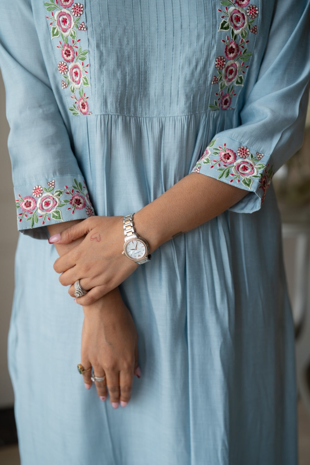 Amber Muslin Embroidered Pant Set- Pastel Blue