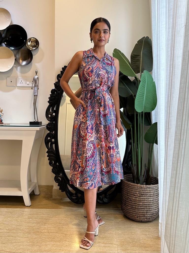 Mix Print Dress With Pocket