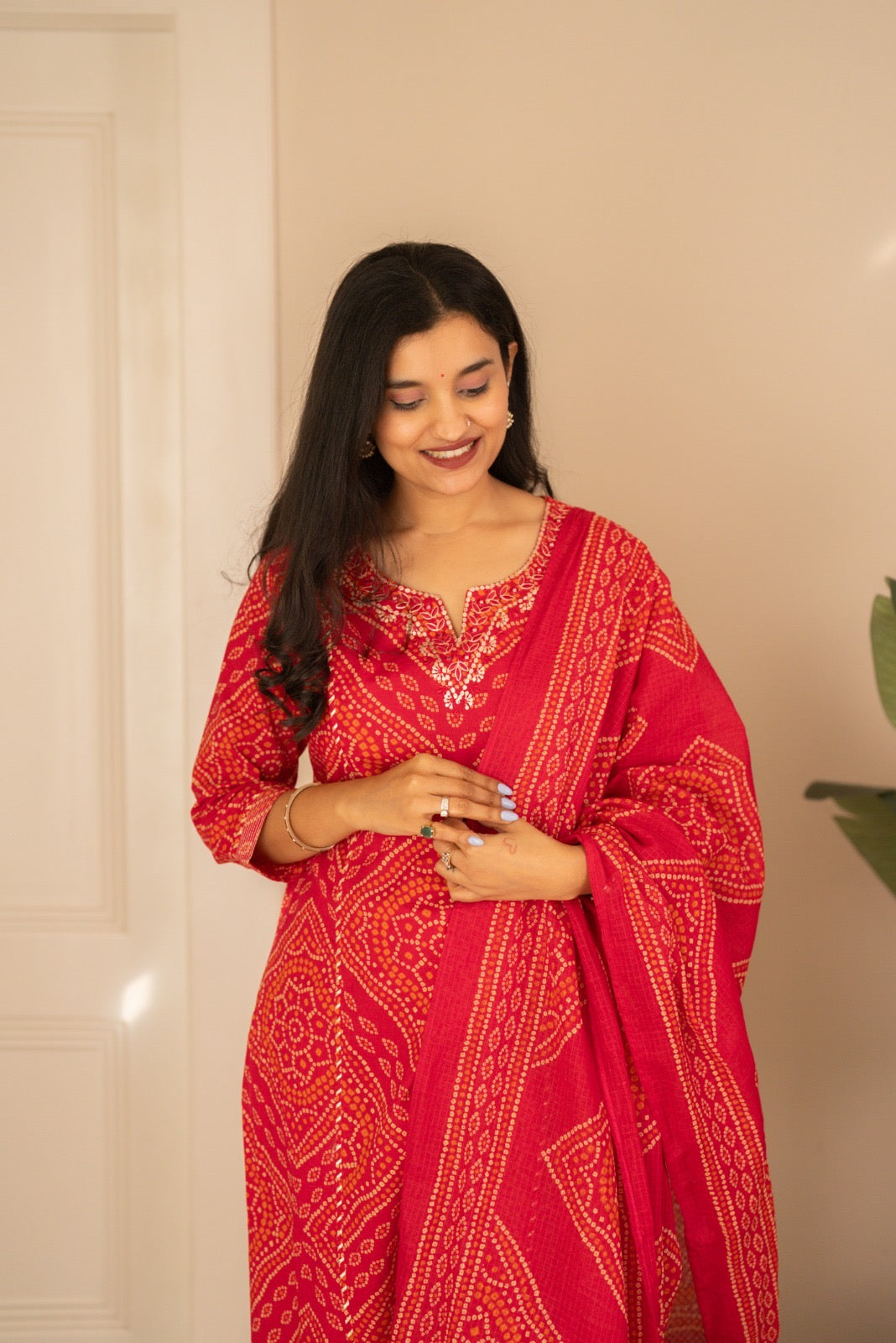 Zimya Bandhej Pittan Suit- Gulabi