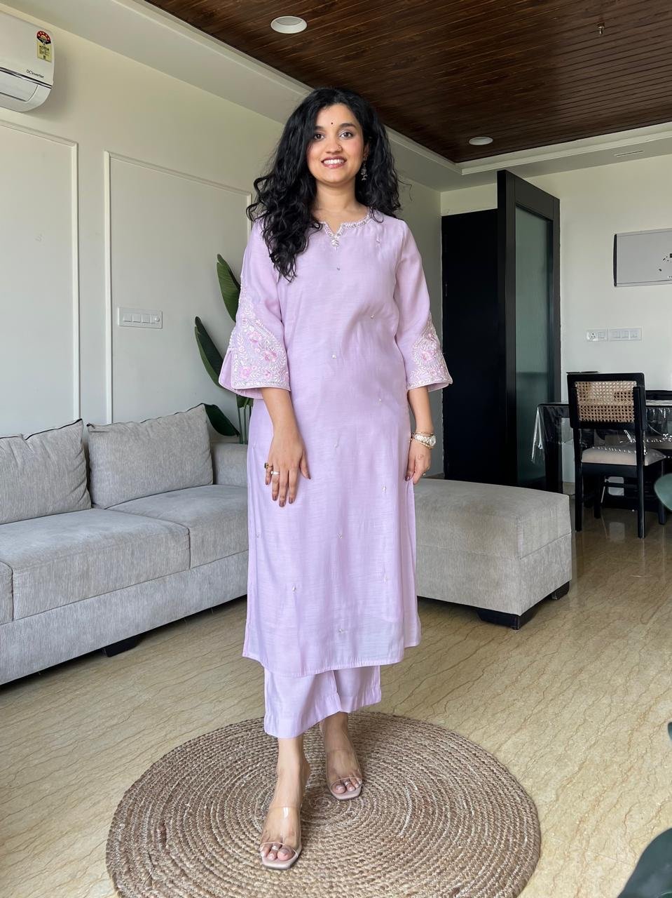 Shavya Mul Chanderi Embroidered Set- Pastel Purple
