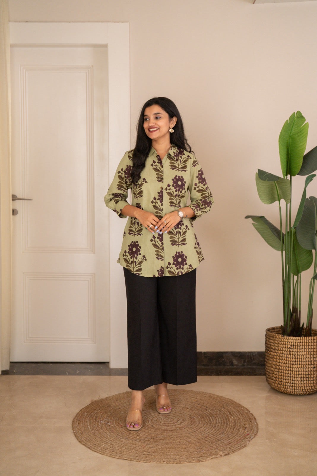 Zora Slub Cotton Shirt- Olive Boota