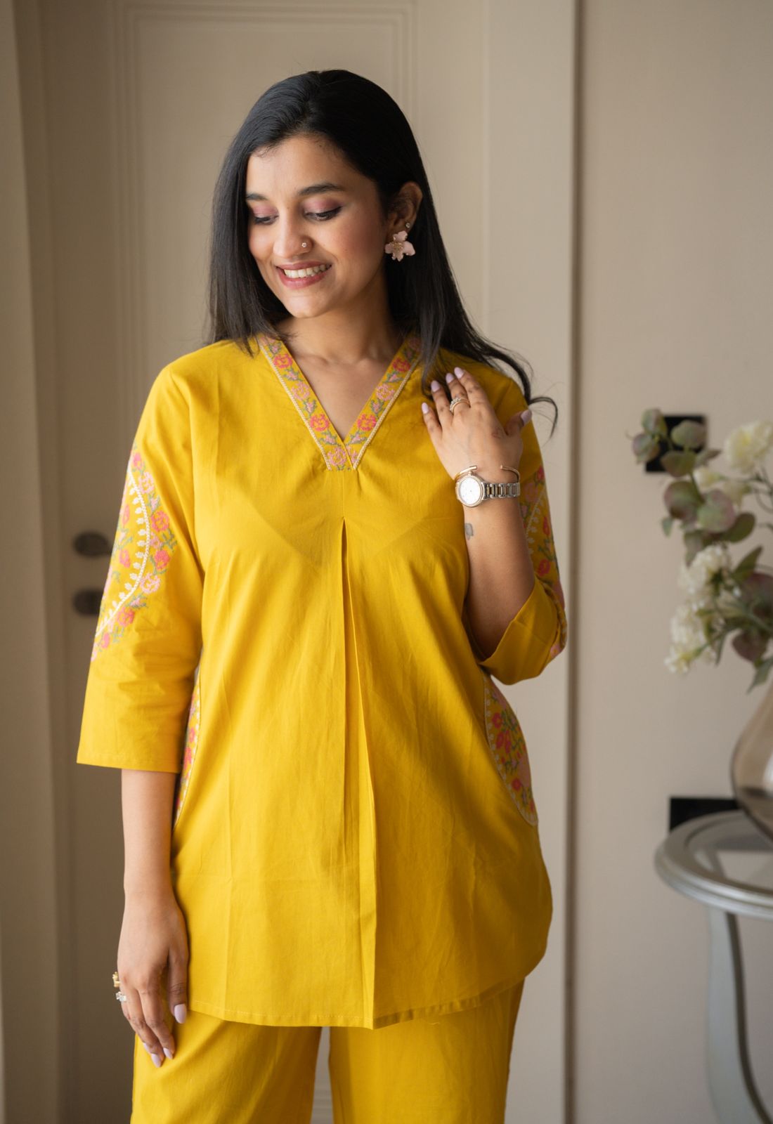 Risha Embroidered Coord Set- Yellow