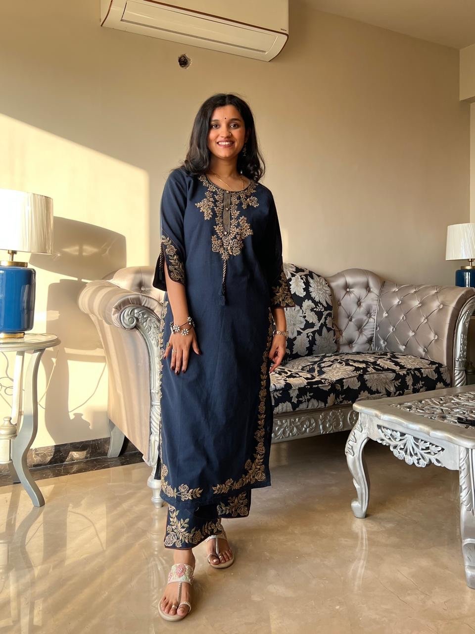 Kritisha Statement Embroidered Set- Blue