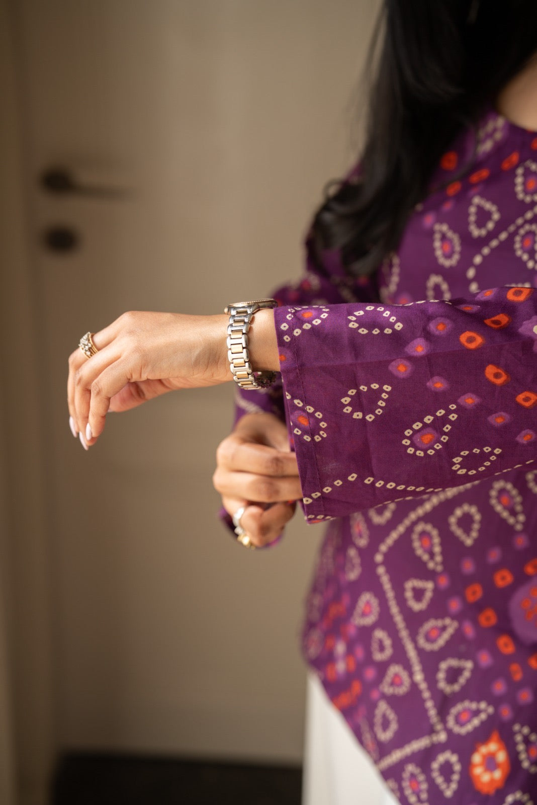 Griya Cotton Short Kurti- Purple Bandhej