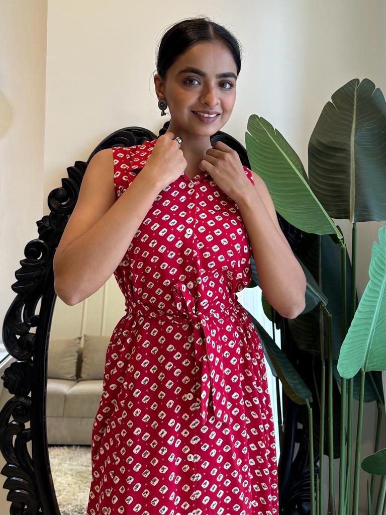 Red booti Dress With Pockets