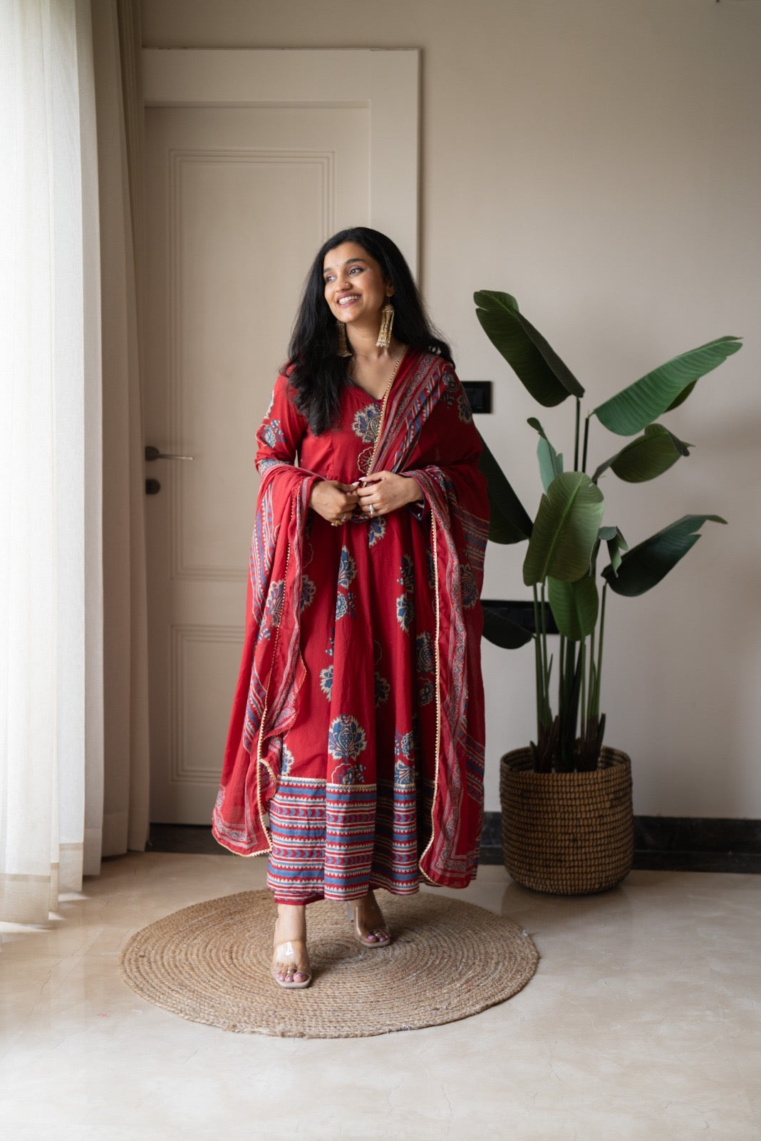 Mahara Maroon Boota Anarkali Set