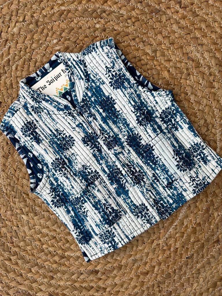Kids??Indigo Shibori Reversible Quilted Jacket