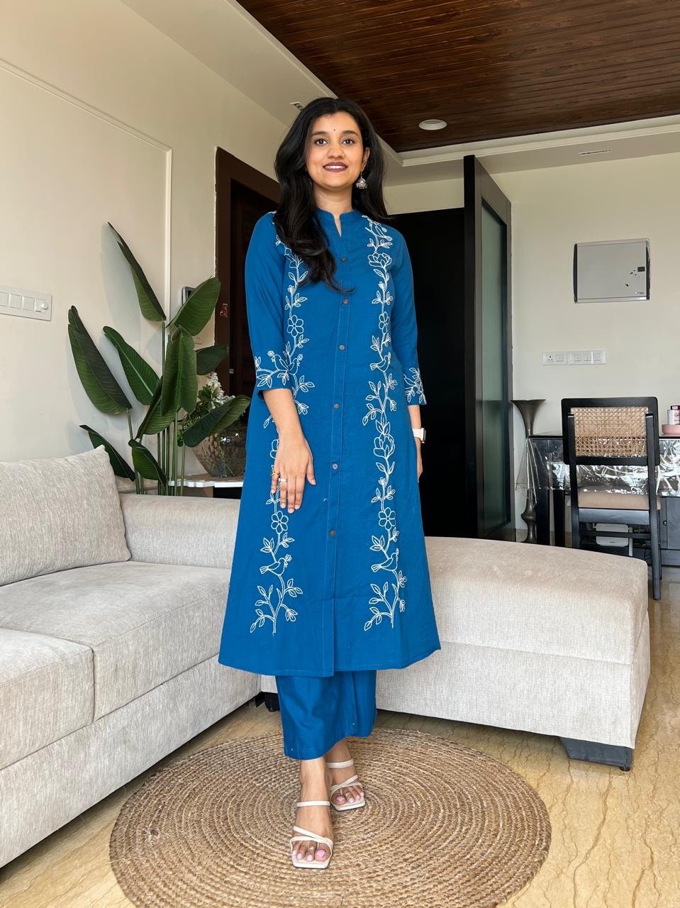 Zira Blue Embroidered Pant Set
