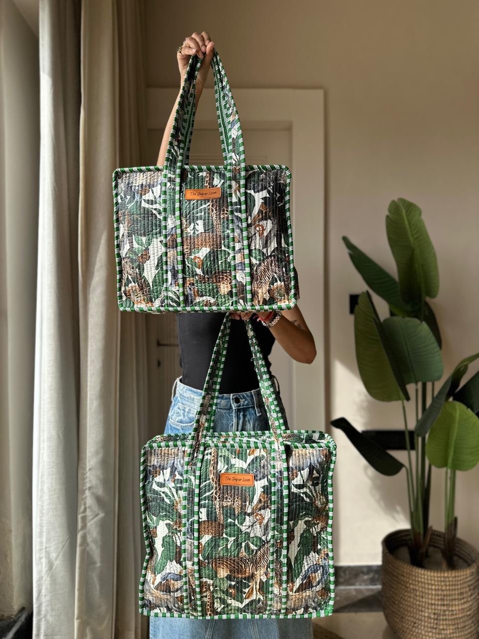 Quilted Tote Bag- Green Story