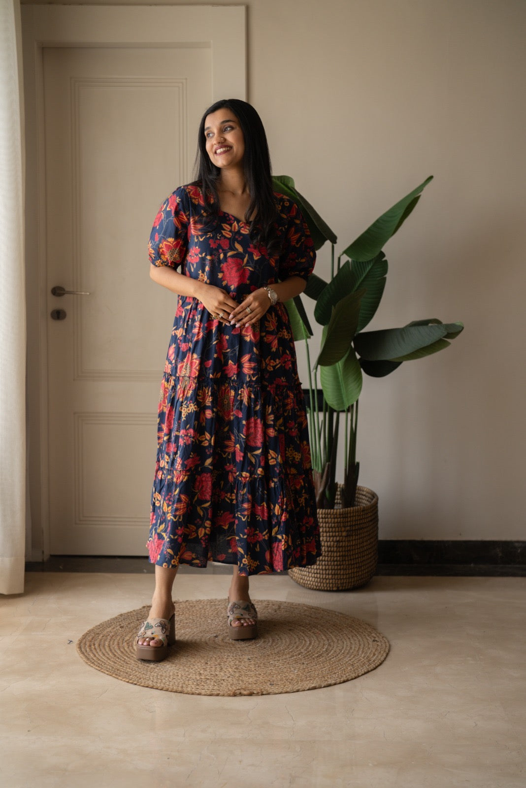 Prisha Tiered Maxi Dress- Dark Blue Florals