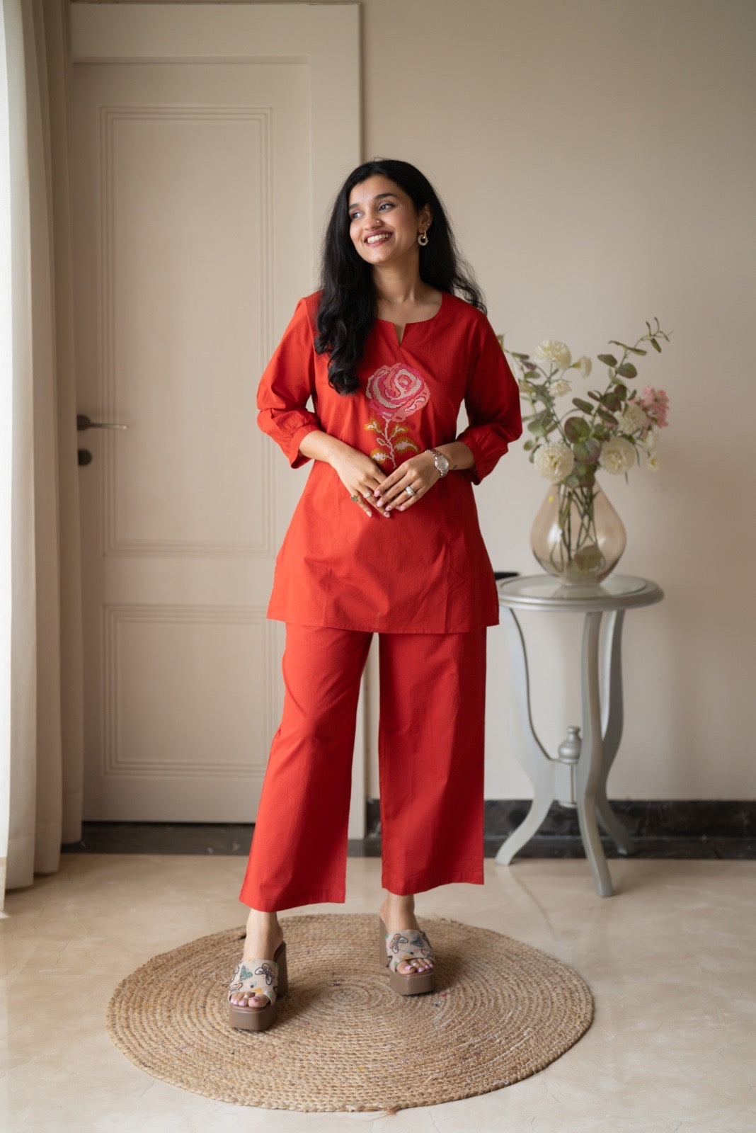 Aza Cotton Coord Set- Orange