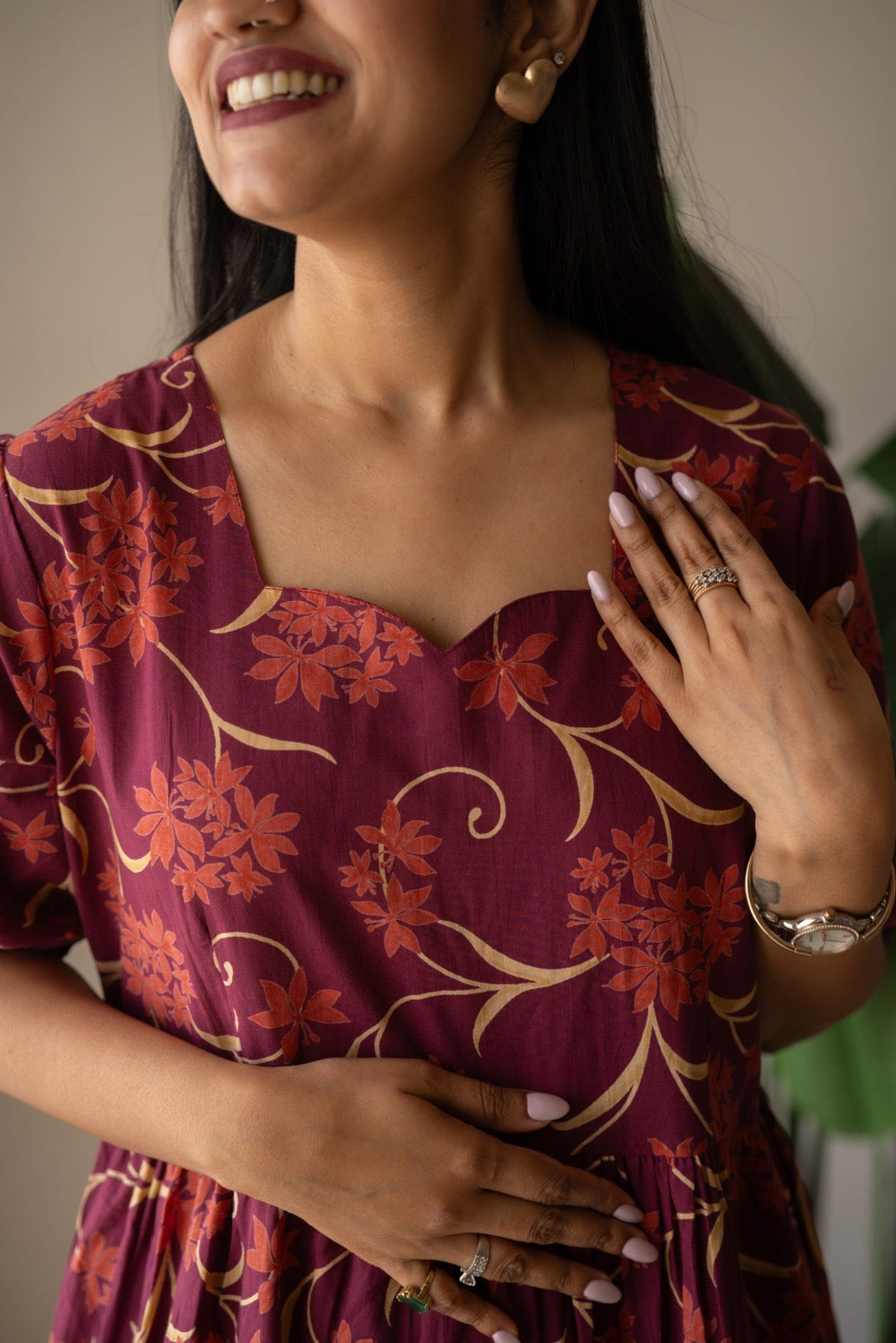 Prisha Tiered Maxi Dress- Dark Pink Florals