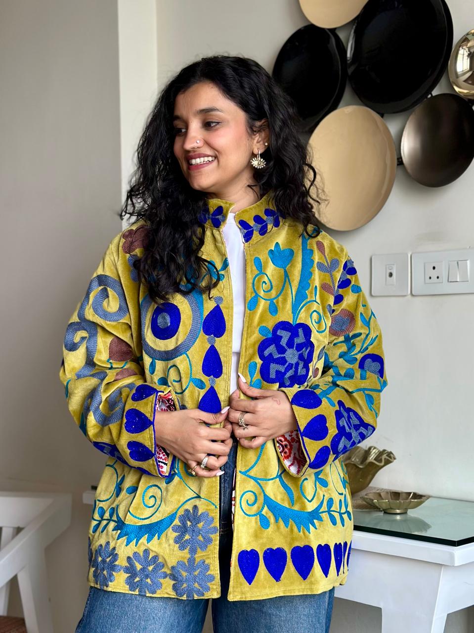Suzani Velvet Jacket- Leafy Green