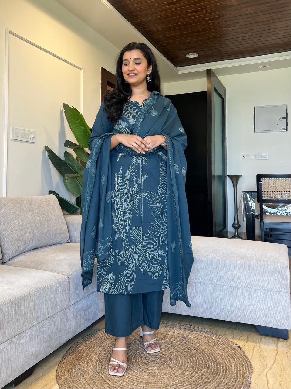 Sakshi Printed Pure Cotton Suit- Blue
