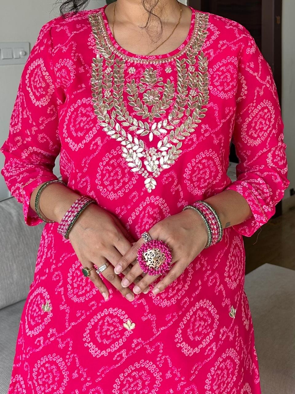 Shyama Pink Bandhej Georgette Set