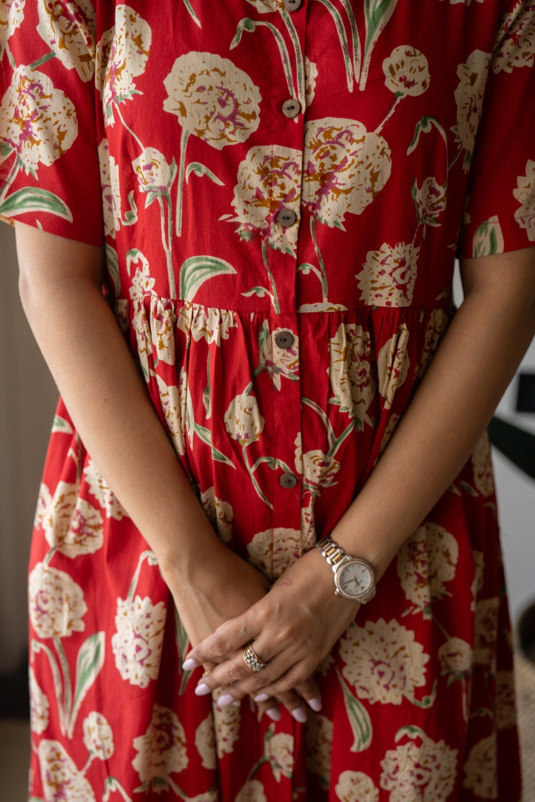 Drishy Maternity Cotton Dress- Red Florals