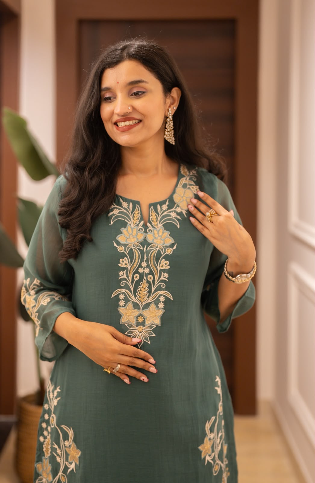 Varaha Mul Chanderi Luxe Suit- Green