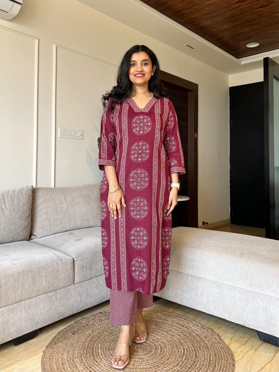 Naina Ajrakh Cotton Suit- Wine