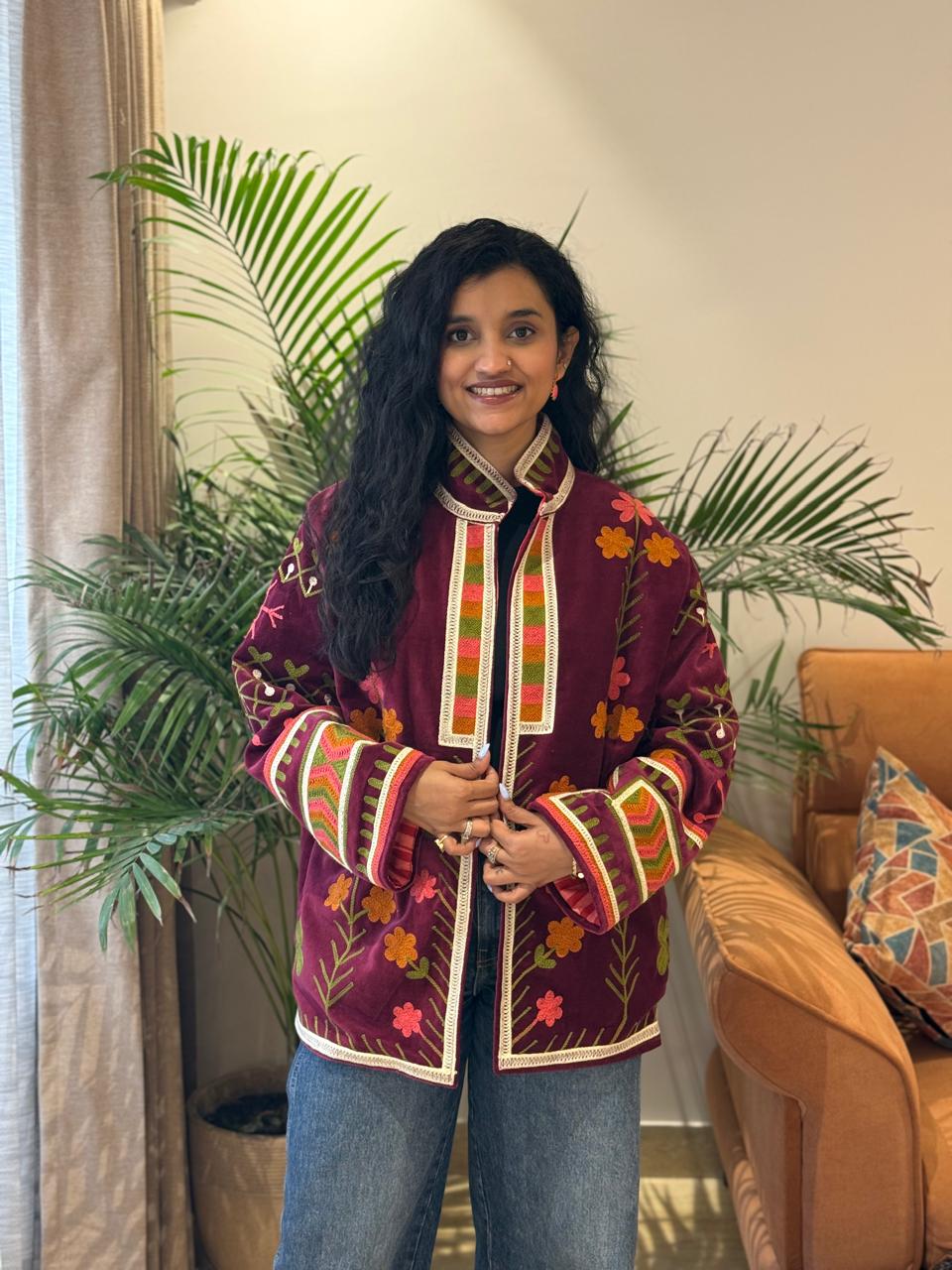 Sujani Velvet Jacket- Maroon Magic