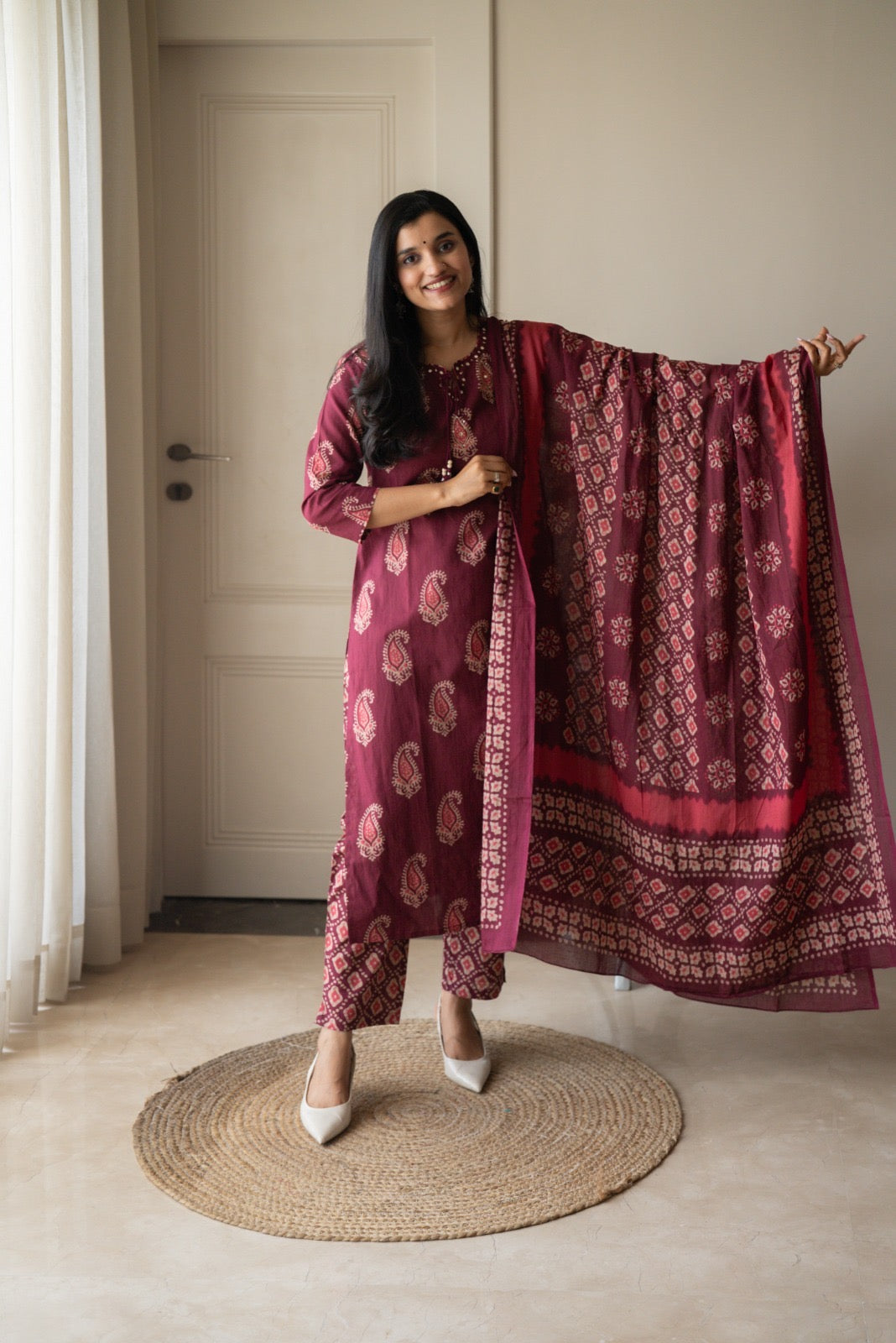 Suhani Batik Cotton Set- Wine
