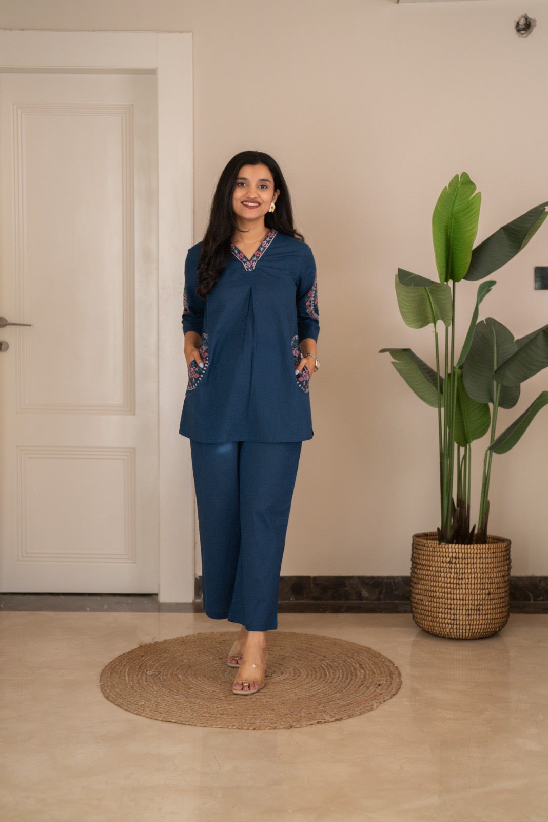 Risha Embroidered Coord Set- Blue