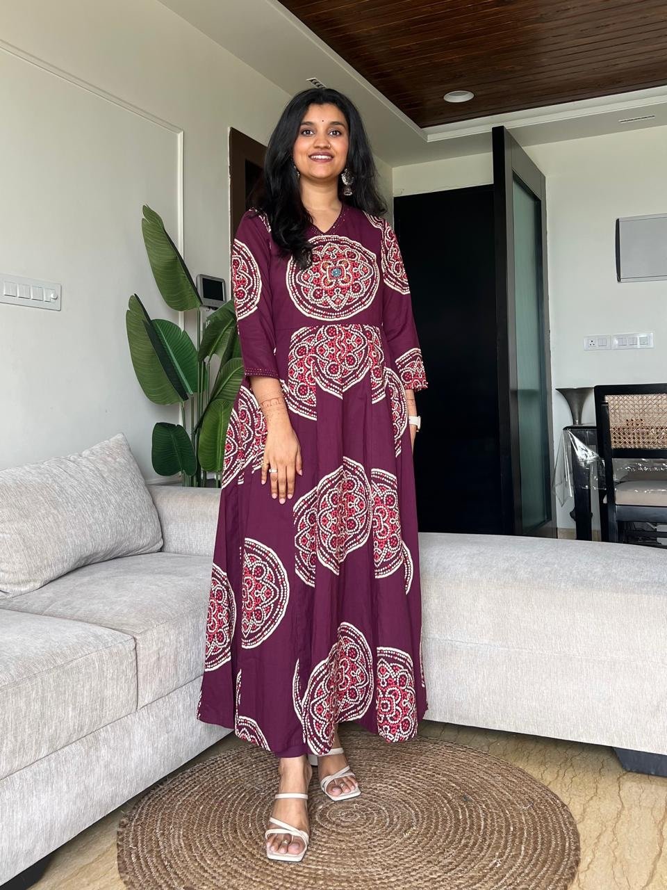 Raga Crushed Dupatta Anarkali Set- Wine