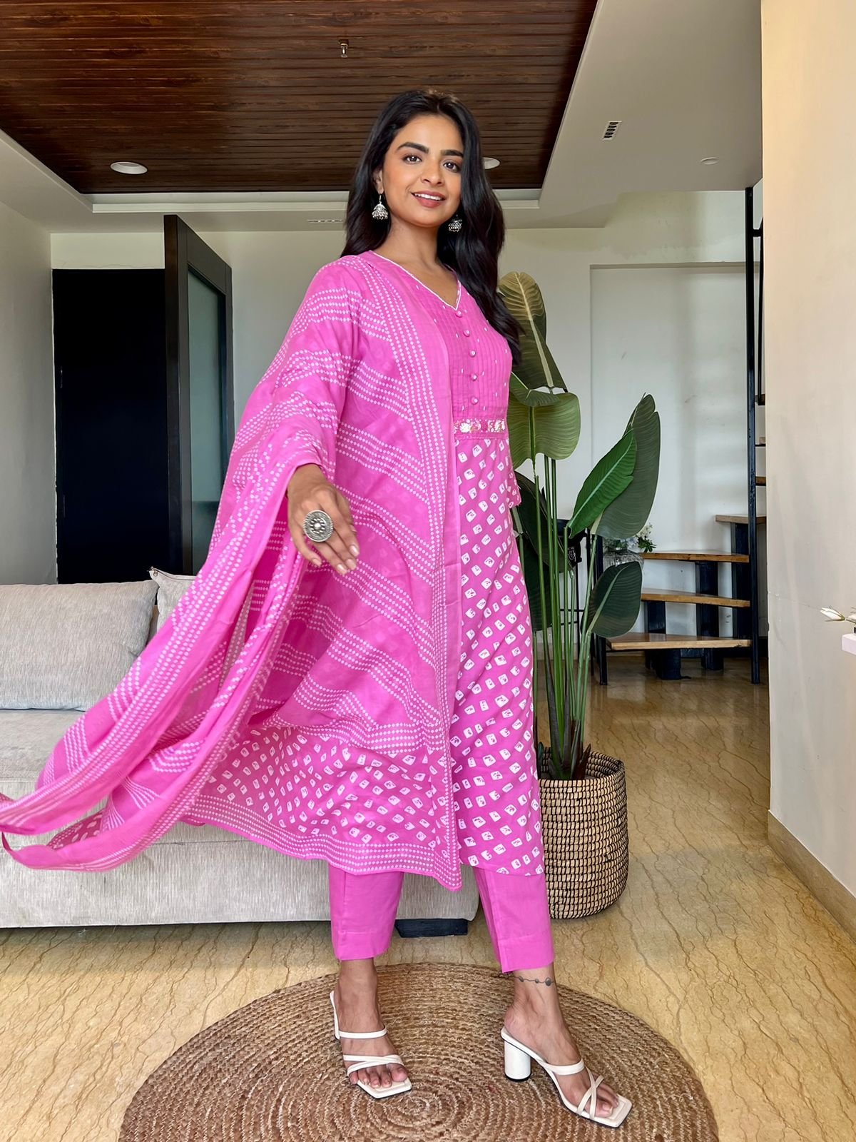 Sanaya Bandhej Cotton Sets - Pink