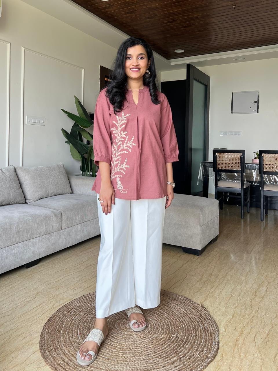 Saisha Embroidered Short Top- Blush Pink