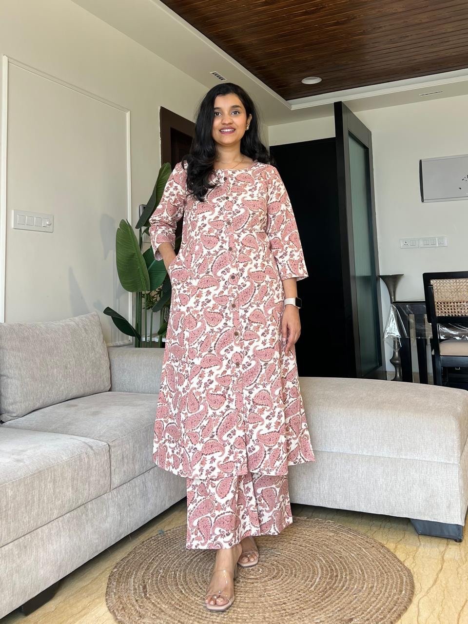 Sheena A-line Cotton Set- Pink Paisley