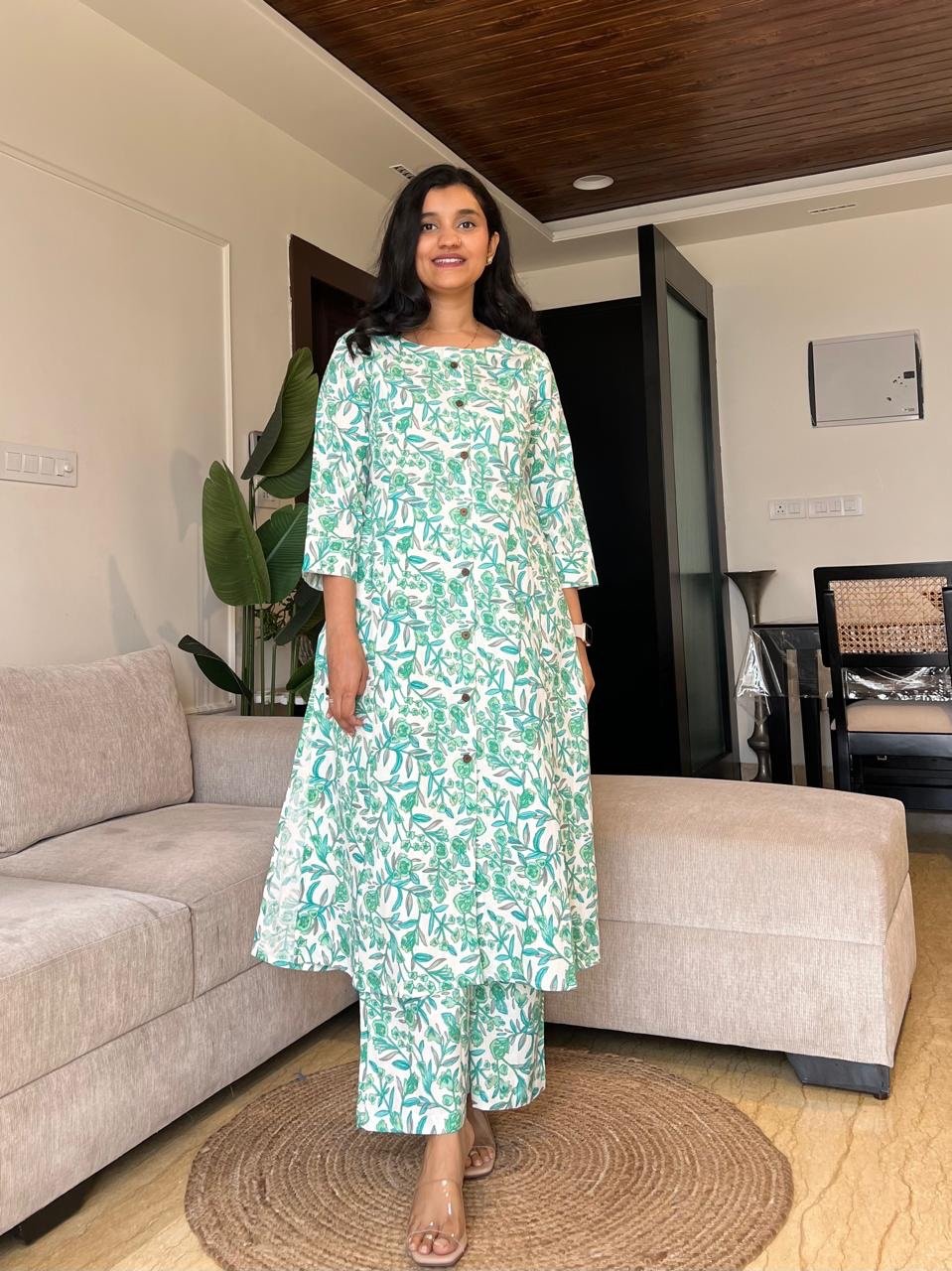 Sheena A-line Cotton Set- Green Bel