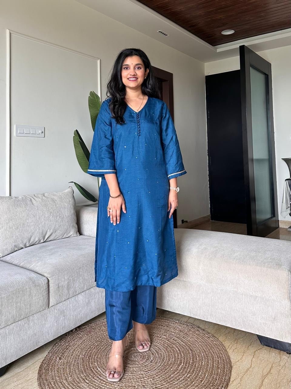 Ruhaana Mul Chanderi Luxe Set- Electric Blue