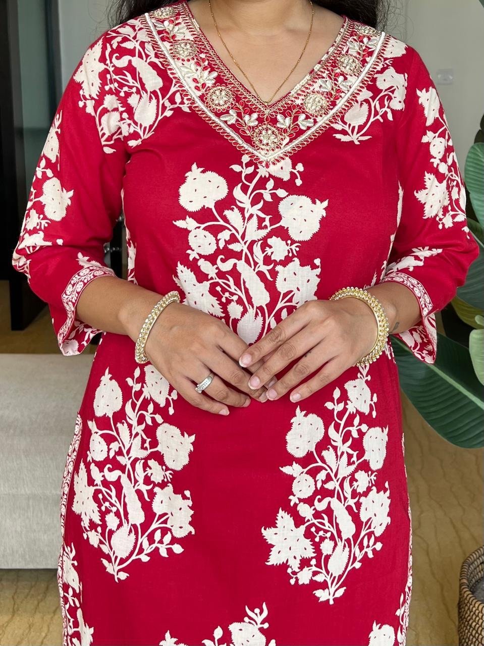 Vani Boota Afghan Set- Red